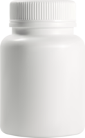 blanco el plastico tarro con tapa, médico tarro para pastillas, cápsulas y vitaminas, embalaje Bosquejo 3d ilustración png