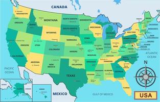 Map of USA with State Names vector