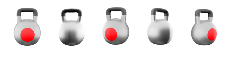 3d Rendern Sport Kettlebell Symbol Satz. 3d machen speziell gemacht Objekt von ein gegeben Masse anders Positionen Symbol Satz. png