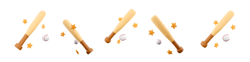 3d rendering baseball bat and ball icon set. 3d render team sports game with baseball and bat different positions icon set. png