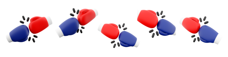 3d rendering boxing sport icon set. 3d render two boxing gloves in red and blue different positions icon set. png