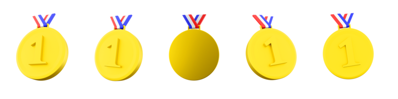 3d Renderização medalha para primeiro Lugar, colocar ícone definir. 3d render dourado medalha diferente posições ícone definir. png