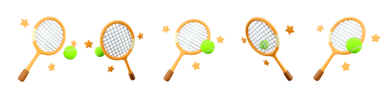 3d rendering tennis racket and ball icon set. 3d render tennis game for two different positions icon set. png