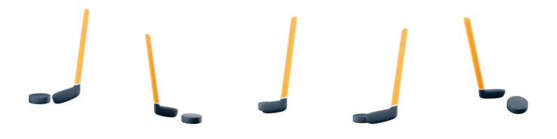 3d rendering hockey stick and puck icon set. 3d render team sport on ice different positions icon set. Hockey. png