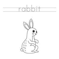 Trace the letters and color cartoon hare. Handwriting practice for kids. vector