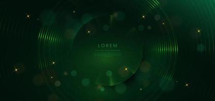 Abstact luxury green circle lines and lighting effect on green background. vector
