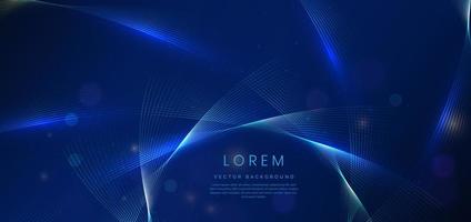 Abstract luxury glowing lines curved overlapping on dark blue background. Template premium award design. vector