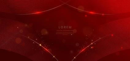 Abstract glowing lines with golden on red background with lighting effect and sparkle. vector