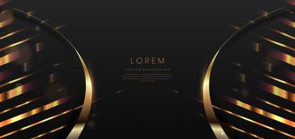 Abstract elegant black background with golden curved lines and lighting effect sparkle. Luxury template award design. vector