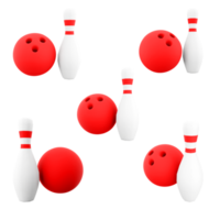 3d tolkning bowling boll och käglor ikon uppsättning. 3d framställa tung bollar är kastas längs en särskild väg med händer annorlunda positioner ikon uppsättning. png