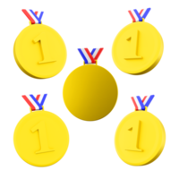 3d rendering medal for first place icon set. 3d render Golden medal different positions icon set. png