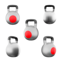 3d rendering sports kettlebell icon set. 3d render specially made object of a given mass different positions icon set. png