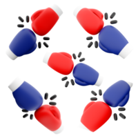 3d rendering boxing sport icon set. 3d render two boxing gloves in red and blue different positions icon set. png