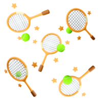 3d renderen tennis racket en bal icoon set. 3d geven tennis spel voor twee verschillend standen icoon set. png