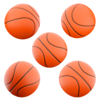 3d rendering basketball classic orange ball icon set. 3d render a sports team game in which the ball is thrown with the hands into the opponent's ring different positions icon set. png