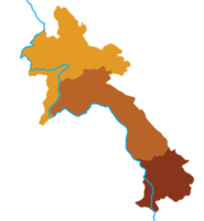 Laos map with Mekong river, three regions on transparent background png