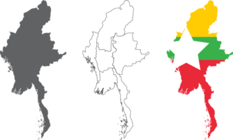 myanmar Karta uppsättning med grå och flagga inuti på transparent bakgrund png
