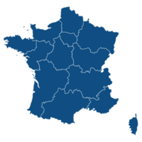 Frankrike Karta med hög detalj och blå Färg av förvaltningar regioner png