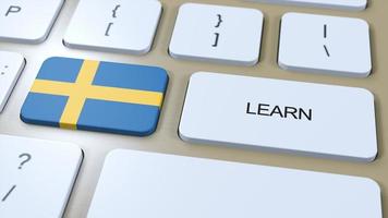 aprender sueco idioma concepto. en línea estudiar cursos botón con texto en teclado. 3d ilustración foto
