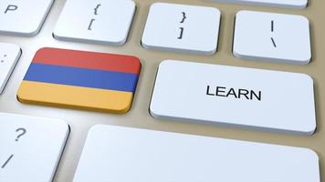 aprender armenio idioma concepto. en línea estudiar cursos botón con texto en teclado. 3d ilustración foto
