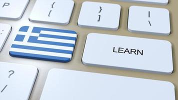 aprender griego idioma concepto. en línea estudiar cursos botón con texto en teclado. 3d ilustración foto