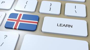 Learn Icelandic Language Concept. Online Study Courses. Button with Text on Keyboard. 3D Illustration photo