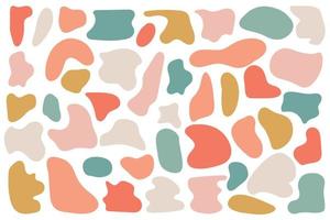 Background of Irregular shapes of amorphous liquid, Colored spots of organic liquid highlighted on a white background. Abstract spots on a white background. Flat style design, vector