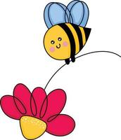 Cute bee flying holding a flower vector