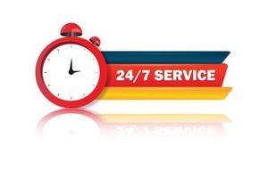 Vector glossy 24 hour and 7 days service with clock vector