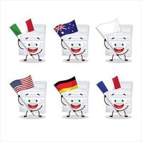 impuesto pago dibujos animados personaje traer el banderas de varios países vector