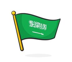 Cartoon illustration of flag of Saudi Arabia on flagstaff vector