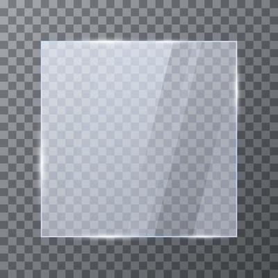 Empty glass banner. Glossy frame template with reflection. Vector