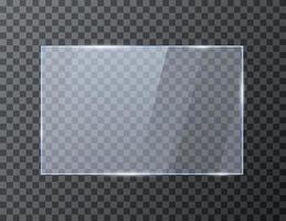 Empty rectangle glass banner. Glossy frame template with reflection. Vector illustration