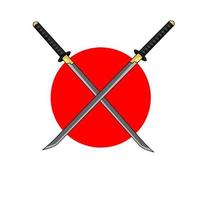 ilustración vector gráfico de símbolo logo dos katana espadas en el medio de rojo circulo