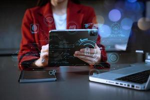 Network security. business using digital tablet and computer with digital padlock for data protection, internet technology networking and cyber security technology photo