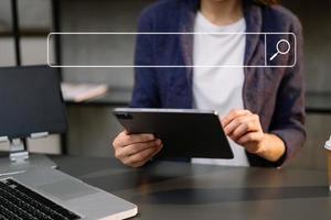 Searching Browsing Internet Data Information Networking Concept with blank search bar. photo