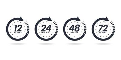 12, 24, 48, y 72 horas reloj firmar iconos Servicio apertura horas, trabajo tiempo, o entrega Servicio hora símbolo. vector