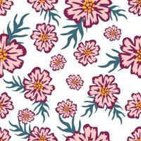 Pink flowers on white background. Floral seamless pattern vector