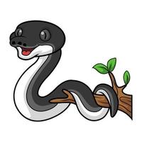 Cute albertisi snake cartoon on tree branch vector