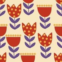 floral sin costura modelo con rojo tulipanes en retro estilo vector