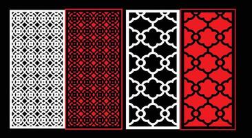 Decorative wall panels set Jali design CNC pattern, laser cutting pattern, router CNCcutting.Jali Laser cut decorative panel set with lace pattern. vector