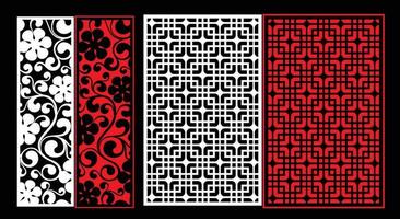 Decorative wall panels set Jali design CNC pattern, laser cutting pattern, router CNCcutting.Jali Laser cut decorative panel set with lace pattern. vector