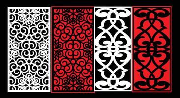 Decorative wall panels set Jali design CNC pattern, laser cutting pattern, router CNCcutting.Jali Laser cut decorative panel set with lace pattern. vector