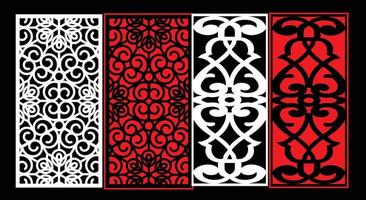 Decorative wall panels set Jali design CNC pattern, laser cutting pattern, router CNCcutting.Jali Laser cut decorative panel set with lace pattern. vector