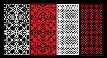 Decorative wall panels set Jali design CNC pattern, laser cutting pattern, router CNCcutting.Jali Laser cut decorative panel set with lace pattern. vector