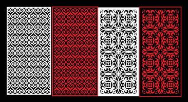 Decorative wall panels set Jali design CNC pattern, laser cutting pattern, router CNCcutting.Jali Laser cut decorative panel set with lace pattern. vector