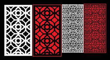 Decorative wall panels set Jali design CNC pattern, laser cutting pattern, router CNCcutting.Jali Laser cut decorative panel set with lace pattern. vector