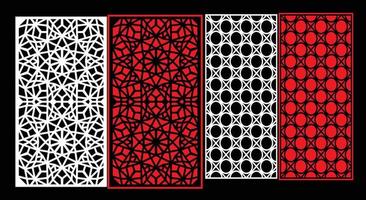 Decorative wall panels set Jali design CNC pattern, laser cutting pattern, router CNCcutting.Jali Laser cut decorative panel set with lace pattern. vector
