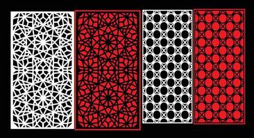 Decorative wall panels set Jali design CNC pattern, laser cutting pattern, router CNCcutting.Jali Laser cut decorative panel set with lace pattern. vector