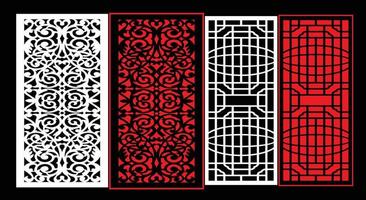 Decorative wall panels set Jali design CNC pattern, laser cutting pattern, router CNCcutting.Jali Laser cut decorative panel set with lace pattern. vector